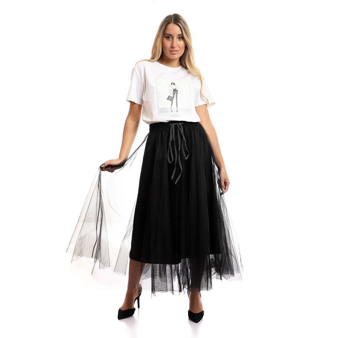 Tulle Midi Skirt With Elastic Band