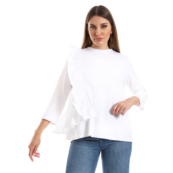 Asymmetric T-shirt With Half Quarter Sleeve And Ruffled Side