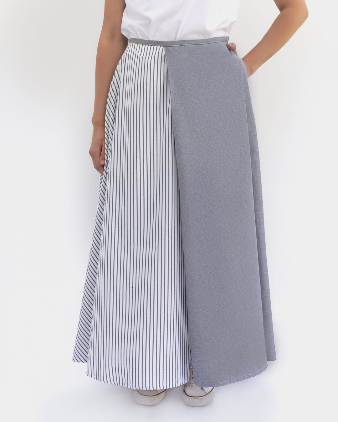 Mixed Fabric A-line Skirt