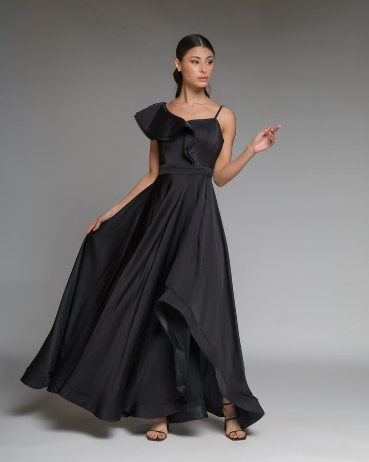Organza Dress With Ruffled Shoulders