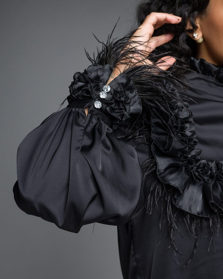 Black Feather Frilled Blouse
