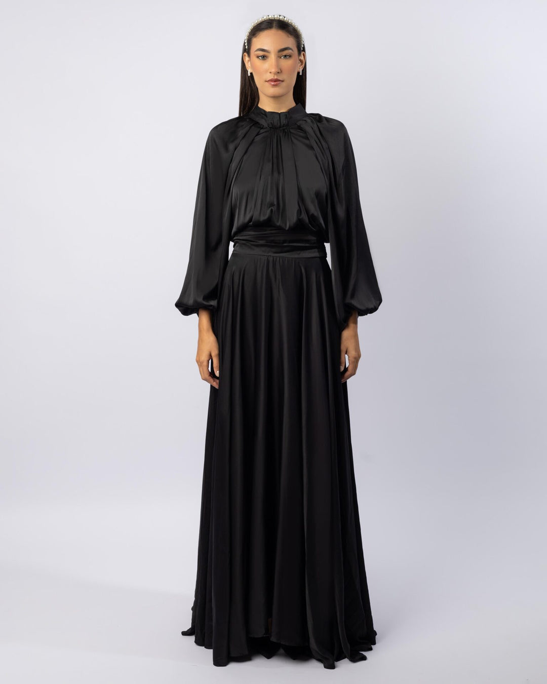 Black Satin Flowy Gown
