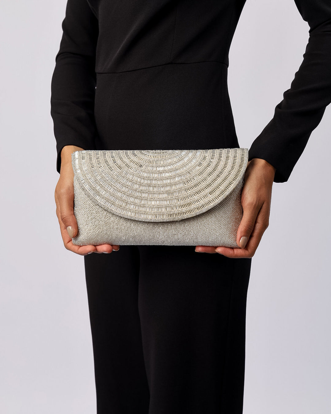 White Sequin Embellishmed Clutch