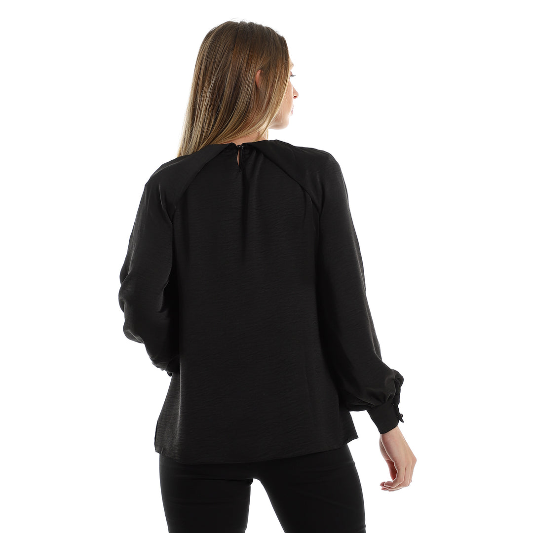 Blouse With Loose Wide Sleeves And Round Neck