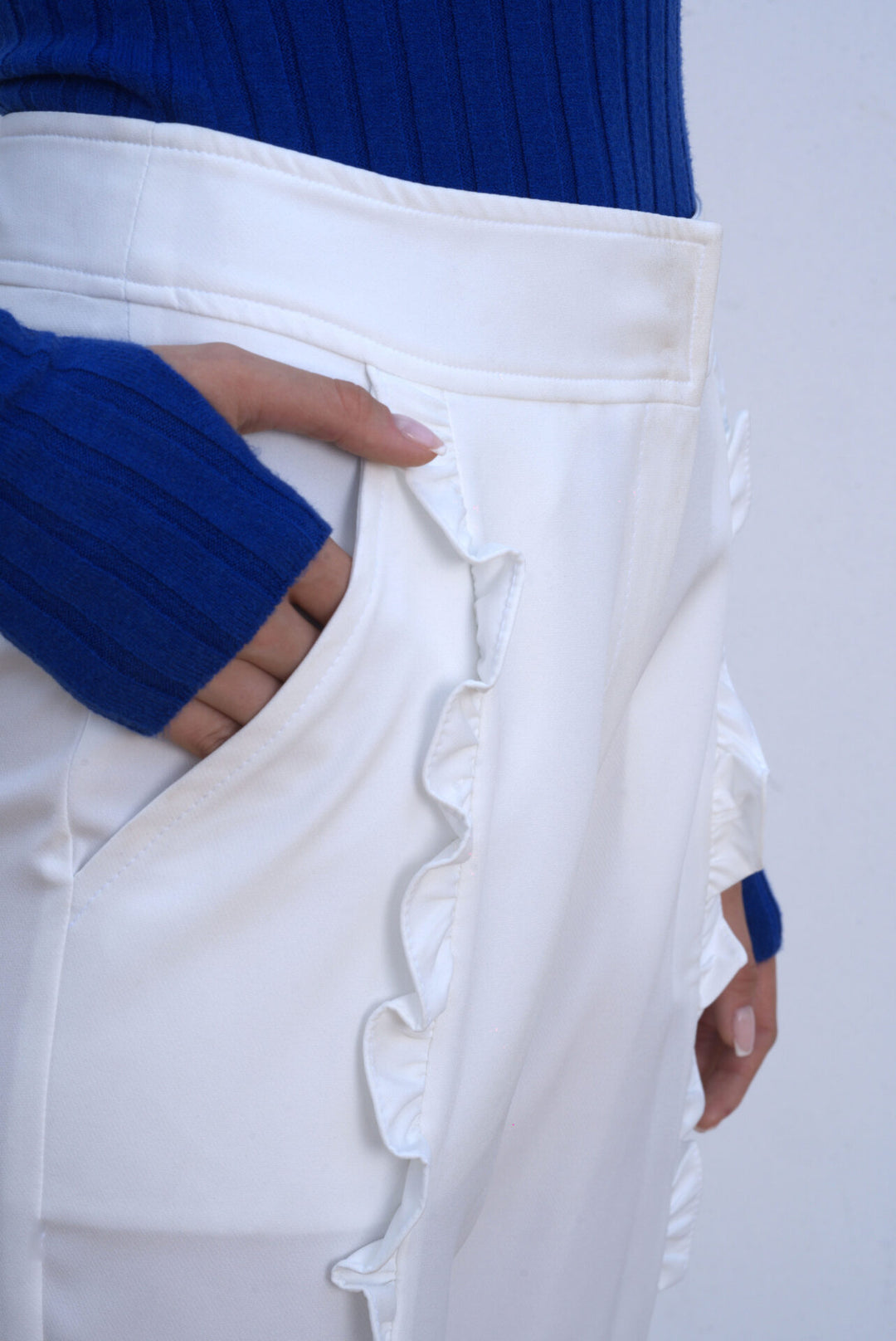 Straight Leg Pants With Middle Ruffled Trim