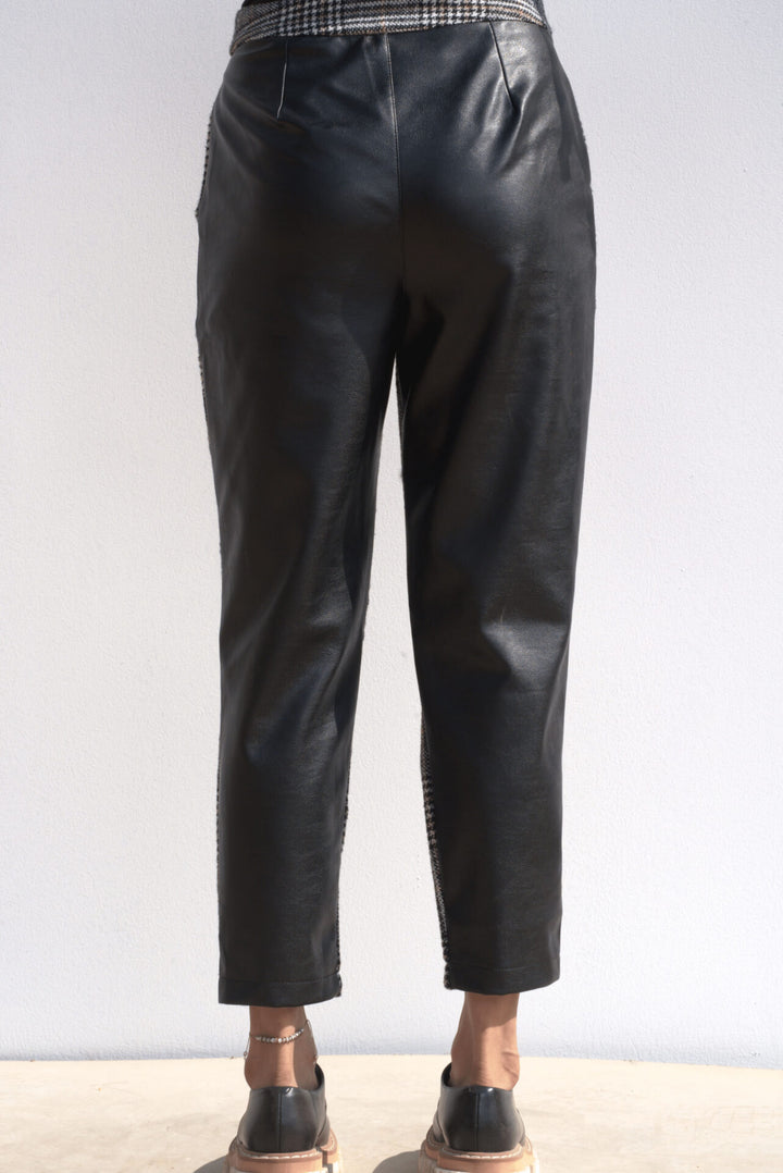 Plaid & Leather Sides Pants