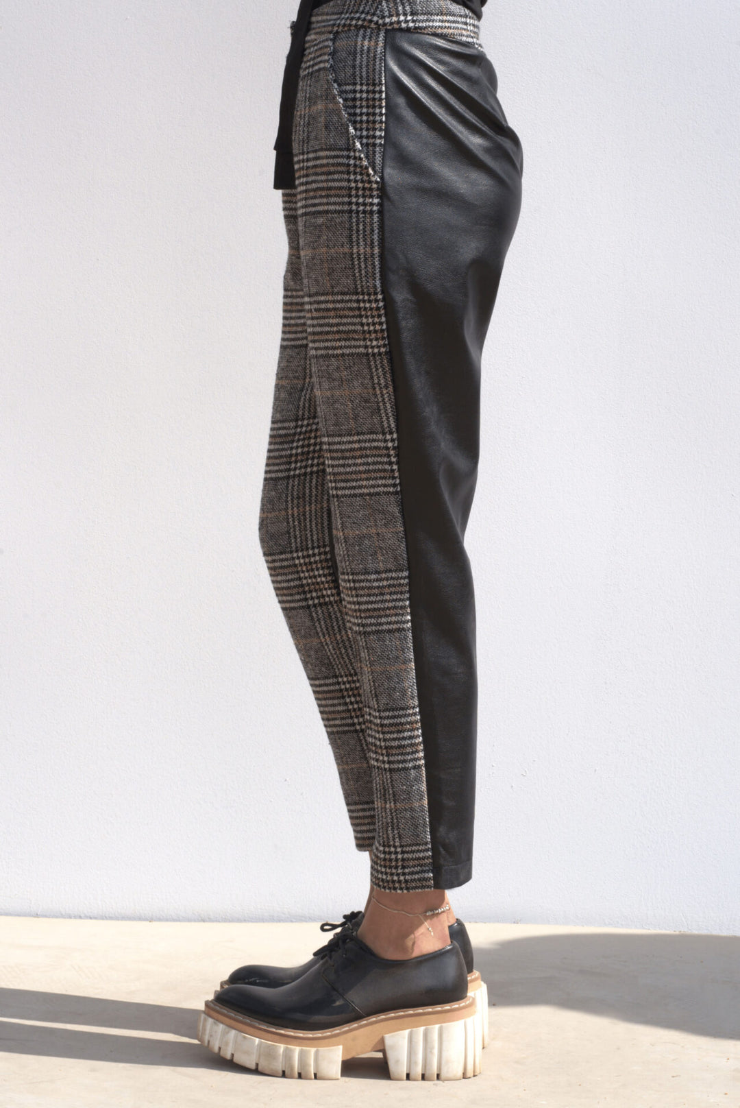 Plaid & Leather Sides Pants