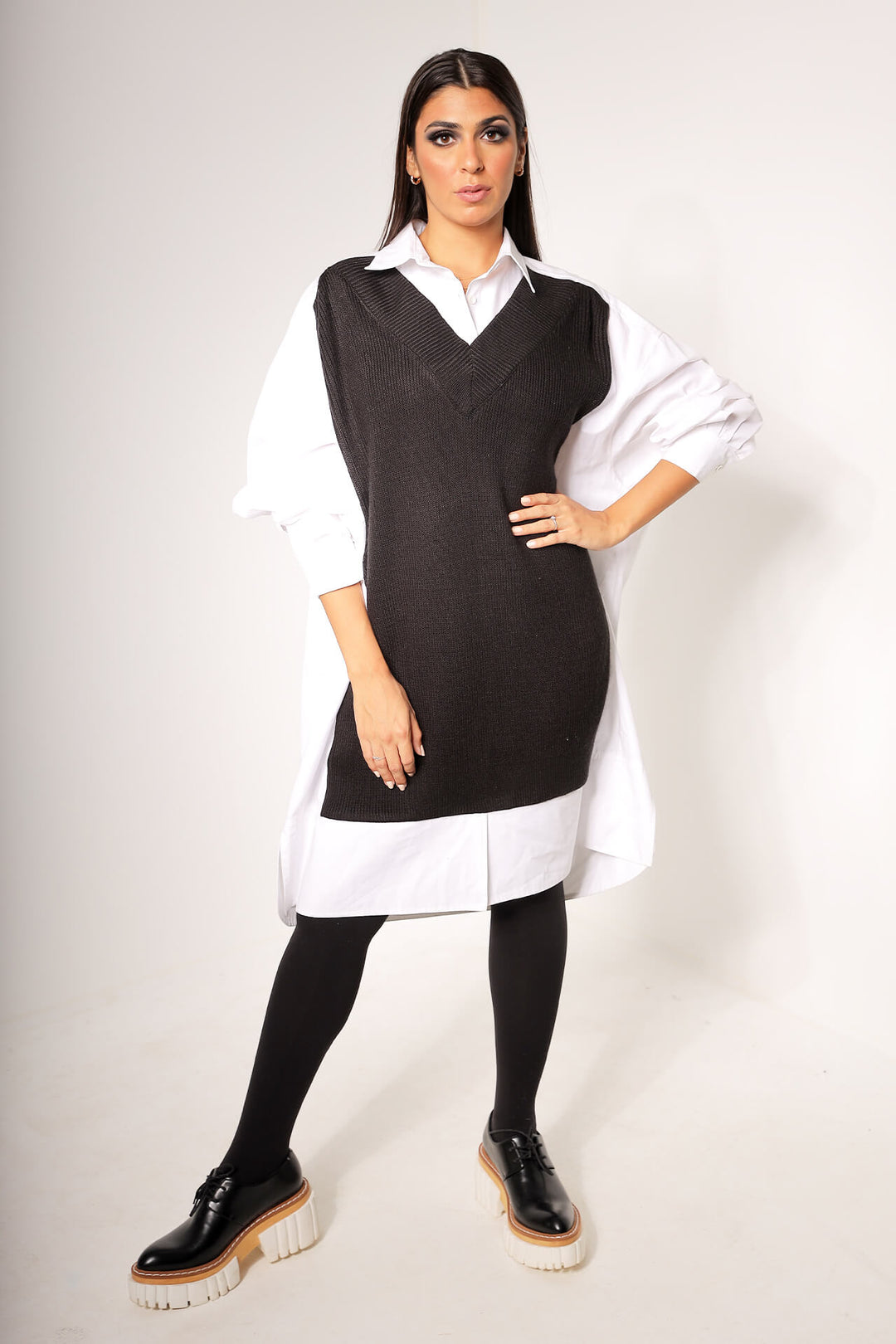 Tricot Tunic With Cotton Sleeves