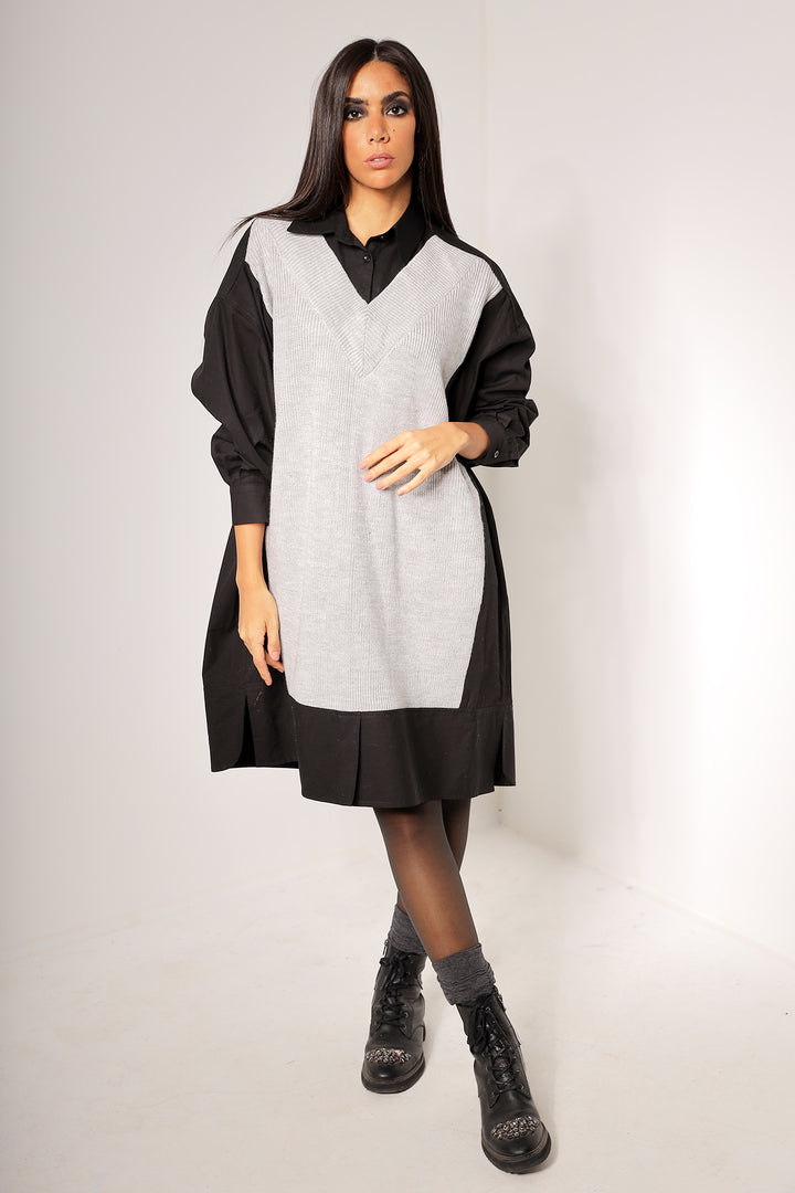 Tricot Tunic With Cotton Sleeves