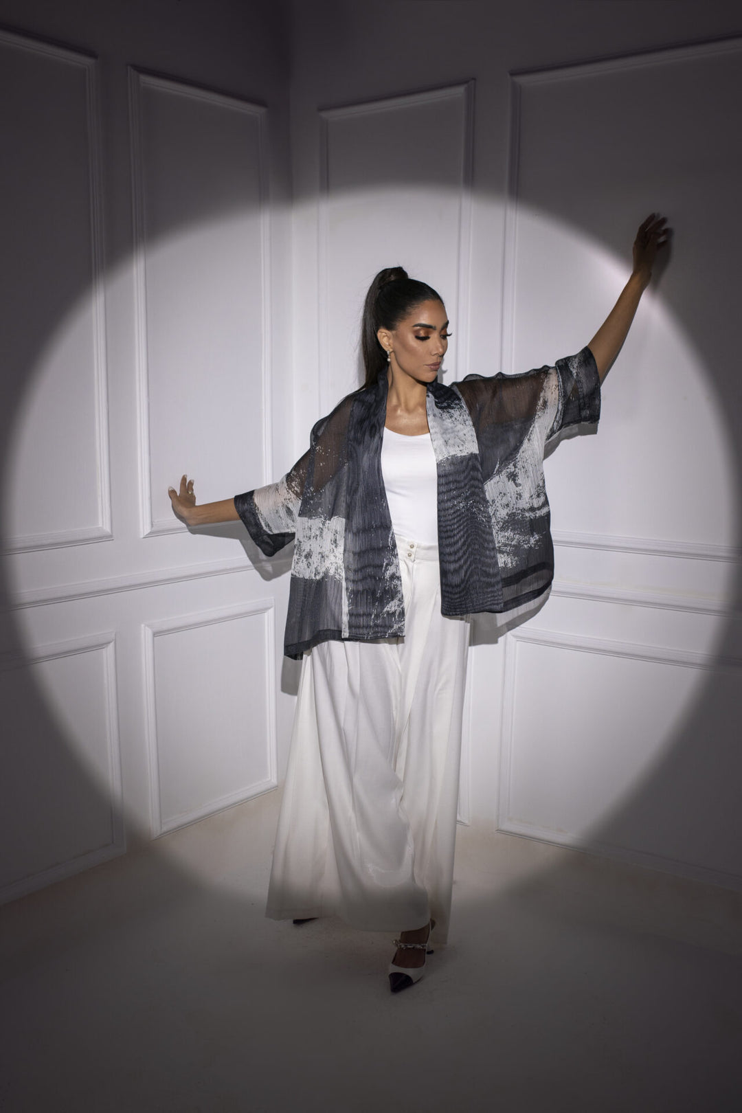 Wrapped Black And White Organza Jacket